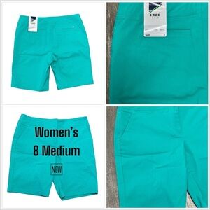 Women’s IZOD Golf 8 Medium Shorts Chino Khakis Mint Bermuda Stretch Sun Control